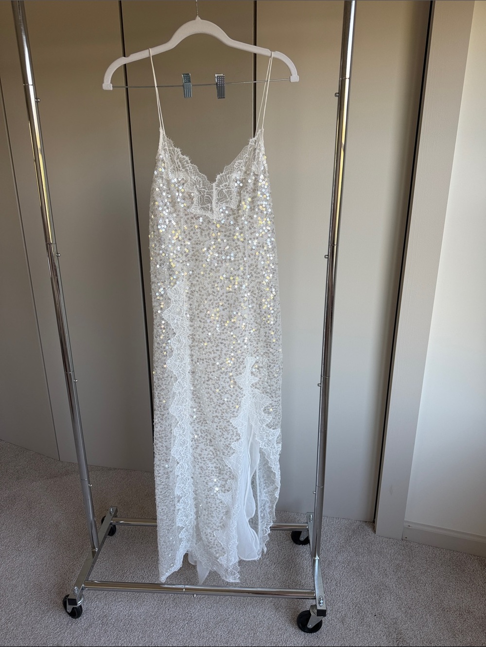 Zara White Sequin Lace Maxi Dress